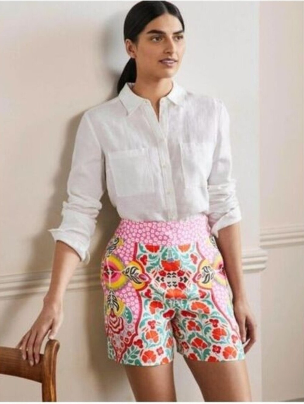 NWT Boden Georgia Bright Floral Printed Shorts 100% Linen Size 6